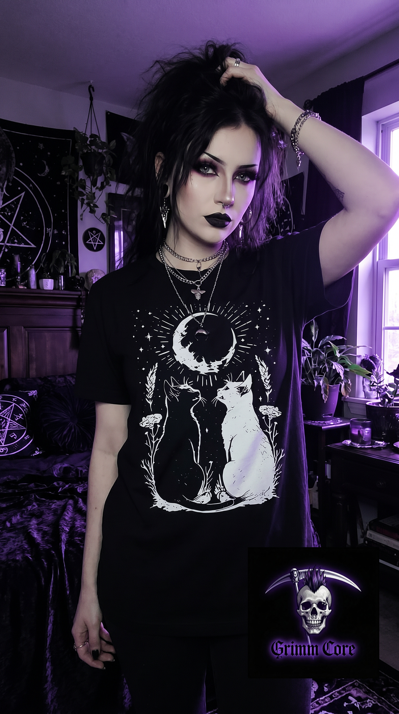 Moonlit Mischief Cat Graphic Tee
