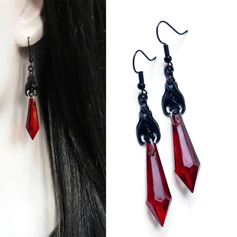 Halloween Jewelry Goth Bat Earrings for Women Girls Cosplay Accessories Crystal Pendants Earrings Gothic Ear Hoops Gifts